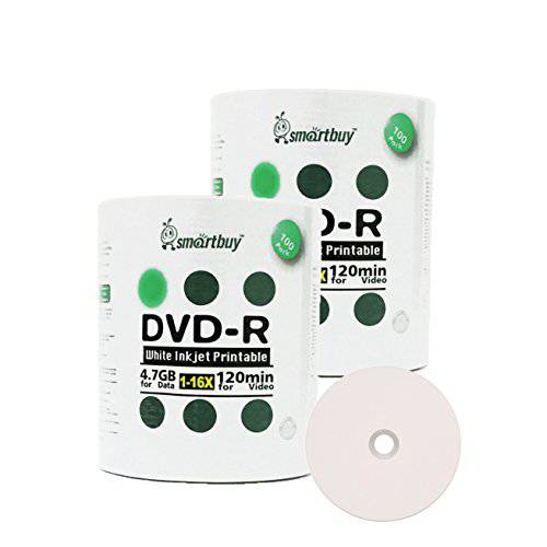 Smartbuy 4.7gb/ 120min 16x DVD-R 화이트 잉크젯 허브 인쇄가능 블랭크 미디어 기록가능 디스크 (200-Disc)