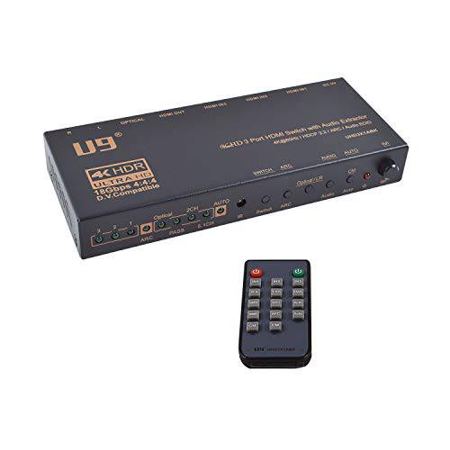 u9 ViewHD HDMI 3x1 HDMI 2.0 스위치 오디오 분리기 지원 4K@60Hz/ HDCP 2.2/ Arc/ 오디오 EDID Selection/ 토스링크+  아날로그 RCA L/ R 리모컨 오토 변환 on/ Off 모델: UHD3X1ABK