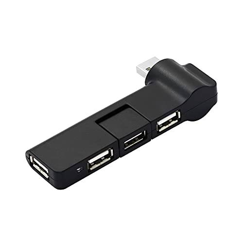 RIIEYOCA USB 2.0 허브 확장기, 4 포트 USB 허브 파워 어댑터, USB 180 ° 회전, PC, 노트북, 키보드, 마우스, 하드 드라이브 and Other USB 2.0 Adapter(Black)