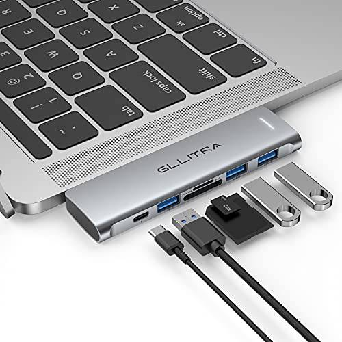 USB C 허브, GLLITRA 6 in 2 USB C 어댑터 맥북 프로 3 USB 3.0 포트, SD/ TF 카드 리더, 리더기, 100W 썬더볼트 3 PD 포트, 지원 맥북 프로 13 15 16 2017-2020, 맥북 에어 13 2018-2020