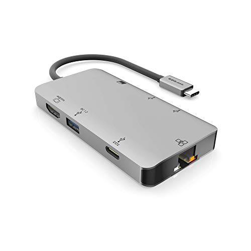 EZQuest USB-C 멀티미디어 허브 어댑터 8 포트 (HDMI 4K 30Hz, 100W USB-C PD 3.0, 기가비트 이더넷, 3X USB 3.0, SD&  마이크로 SD) 맥북 에어, 맥북 프로, XPS and More