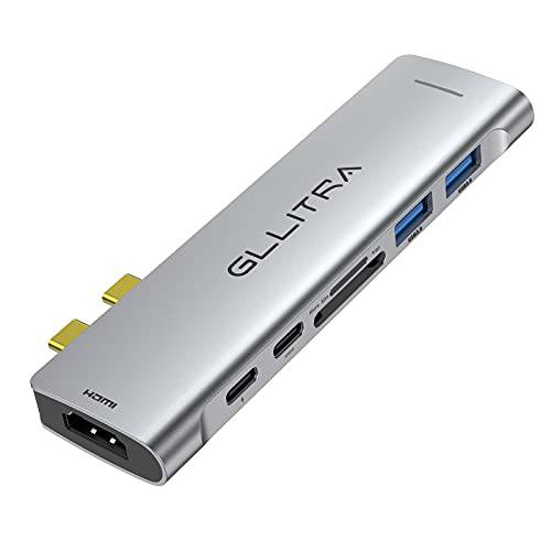 GLLITRA USB C 허브, 7 in 2 타입 C 어댑터 썬더볼트 3, SD& TF, 4K HDMI, 2 USB 3.0 포트 and USB C Female 포트, USB 탈부착 스테이션 맥북 프로& 에어 and More