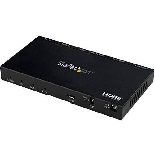 StarTech.com 2-Port HDMI 분배기 (1x2) - 4K 60Hz UHD HDMI 2.0 오디오비디오, AV 분배기 w/ 스케일러&  오디오 분리기 (3.5mm/ SPDIF) - 듀얼 HDMI 분배기 (1-in 2-Out) - EDID 복사 - TV/ 프로젝터 (ST122HD20S)