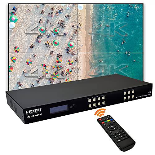 J-Tech 디지털 4k 2x2 4K60Hz HDMI 비디오 벽면 컨트롤러 Multiviewer 심리스 스위치 매트릭스 | 4K60Hz 입력 and 4K30Hz 출력, 지원 HDMI, HDCP, RS-232, 랜, Downscale&  업스케일, 웹 컨트롤