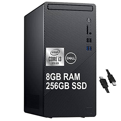 플래그십 2021 Dell 인스피론 3000 3880 데스크탑 컴퓨터 10th 세대 Intel Quad-Core i3-10100 (Beats i5-8600T) 8GB 램 256GB SSD Intel UHD 그래픽 630 DVD-RW 와이파이 Win10 블랙+ iCarp HDMI 케이블