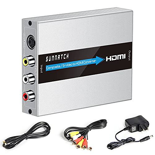 SUNNATCH RCA Svideo to HDMI 컨버터, 변환기, RCA S-Video HDMI 어댑터, 컴포지트, Composite AV CVBS RCA to HDMI 컨버터, 변환기, 컴포지트, Composite or Svideo+ R/ L 오디오 in HDMI Out 컨버터, 변환기 N64/ DVD/ PS2/ Xbox(Aluminum)