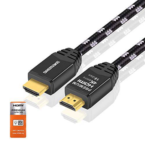 DREMAKE 프리미엄 인증된 HDMI 케이블, 6FT HDMI 2.0 케이블 4K UHD@60Hz, 18 Gbps 고속 지원 HDR, 3D, Arc&  이더넷 채널