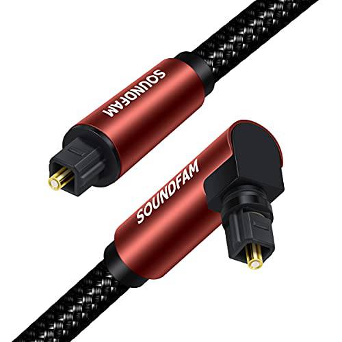 SOUNDFAM 90 도 광학 오디오 케이블 [New 와인 레드 10ft/ 3m] 디지털 파이버 Optic 토스링크 Cable(S/ PDIF) 사운드 바, TV, 홈 시어터, 엑스박스, PS4, 플레이스테이션