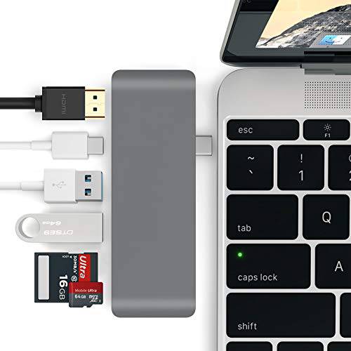 XRGO xtc1hub USB 타입 C 멀티포트 어댑터 맥북 프로 2018 2017 2016, 6 in 1 듀얼 USB-C 썬더볼트 3 USB-C 동글 4K HDMI, 40Gb/ s 100W 파워 Delivery, 3xUSB 3.0, SD/ 마이크로 SD 카드 리더, 리더기 …