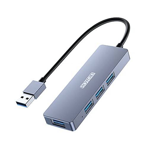 USB 3.0 허브, HOYOKI 4-Port USB 데이터 허브 어댑터, 알루미늄 USB 허브 3.0 초고속 5Gbps, 호환가능한 맥북 에어/ 프로, 아이패드 프로, 크롬북, XPS, 마우스, 키보드,  플래시드라이브 and More
