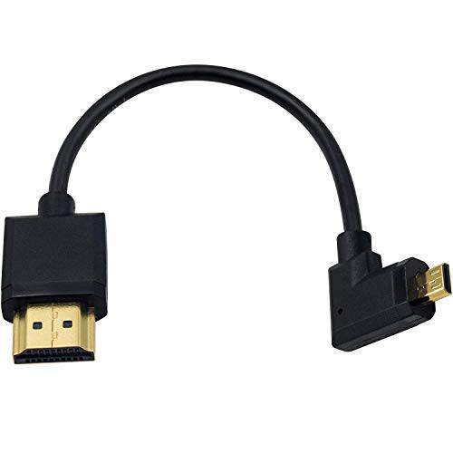 Duttek 마이크로 HDMI to 스탠다드 HDMI 케이블, 마이크로 HDMI to HDMI 어댑터 케이블, 익스트림 Thin 오른쪽 앵글드 마이크로 HDMI Male to HDMI Male 케이블 1080P, 4K, UltraHD, 3D, 이더넷 (6 인치/ 15cm)