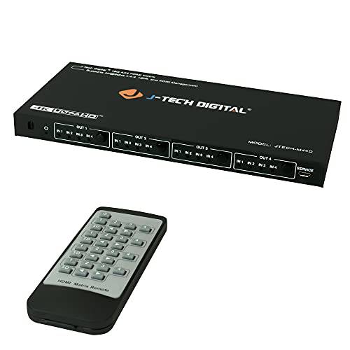 J-Tech 디지털 4K 60Hz 4x4 HDMI 매트릭스 스위치 Downscaler EDID HDCP 2.2 HDMI 2.0 [JTECH-M44D]