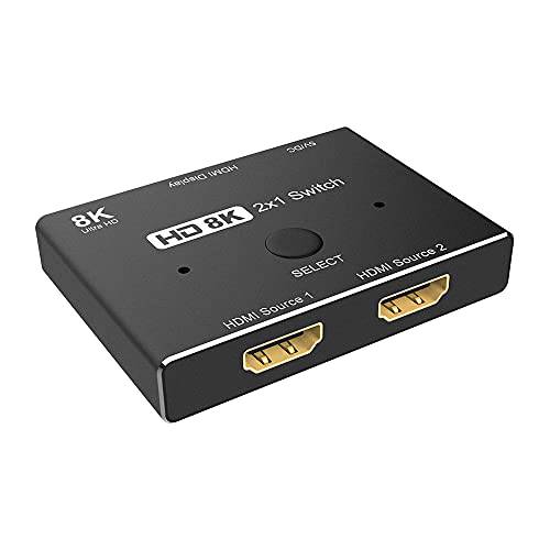 Angusplay 8K HDMI 2.1 스위치 2 in 1 Out - 지원 8K 4K 1080P 3D 48Gbps,  플러그&  플레이 - 수동 HDMI분배기, 모니터분배기 PS5/ PS4, Blue-ray 플레이ER, Set-top 박스 PC etc