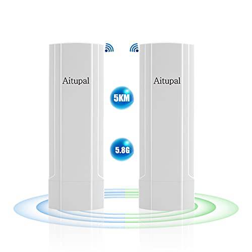 Aitupal 롱 레인지 와이파이 브릿지 11ac 아웃도어 액세스 포인트 to 포인트 무선 브릿지 하이 속도 5.8G 867Mbps 지원 48V PoE 2-Packs