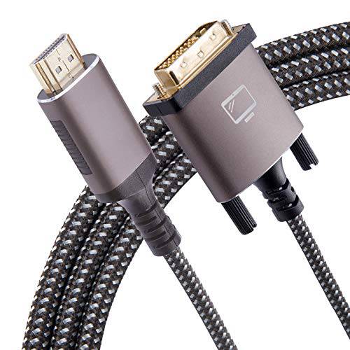 HDMI to DVI 케이블 Bi-Directional 나일론 Braid 지원 1080P 풀 DVI-D Male to HDMI Male 고속 어댑터 케이블 금도금 PS4, PS3, HDMI Male A to DVI-D (3.3FT)