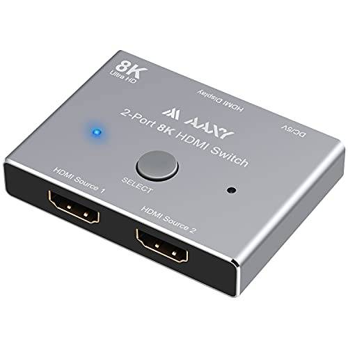 8K HDMI 스위치 2 in 1 Out,  고속 48Gbps 방향지향성 HDMI 2.1 변환기, 지원 8K@60Hz 4K@120Hz, 호환가능한 PS5/ PS4 프로젝터 모니터 Blu-Ray 플레이어 엑스박스 etc (Only 2 Sources to 1 디스플레이)