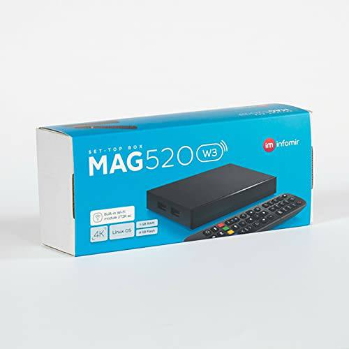 New 2021 Original Infomir Mag 520 4K 2160P HEVC 지원, HDMI 케이블, 1 GB 램& 4 GB 플래시 (25% 더빠른 Than Old Mag 322w1, 324W2 and 424W3)+  와이파이 안테나 300Mbps