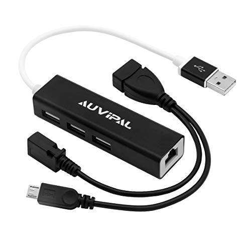 AuviPal 랜 랜포트 3 포트 USB OTG 허브 스트리밍 TV 스틱, 크롬캐스트, 구글 홈 미니, 라즈베리 파이 Zero - 전원 마이크로 USB OTG 케이블 포함