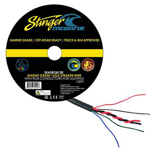 Stinger SEASRGB120 120 Feet of 6-Conductor 와이어. 2 16-Gauge 스피커 전선 and 20-Gauge RGB LED 배선
