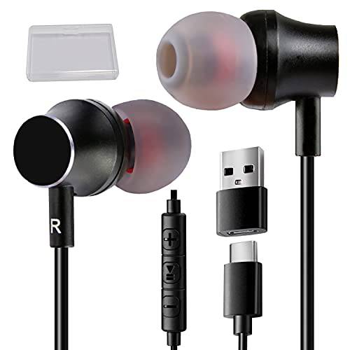 Type-C 헤드폰,헤드셋 마이크 Most USB-C 스마트폰, 태블릿 and New 노트북, 유선 in-Ear 이어폰 USB-C to USB 어댑터 컴퓨터, Built-in DAC, Hi-Res 오디오 and 딥 베이스