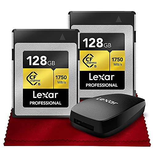 Lexar 128GB 프로페셔널 CFexpress Type-B 메모리 카드 x 2 and USB 3.1 리더, 리더기 Perfect 사진작가, Documentarians