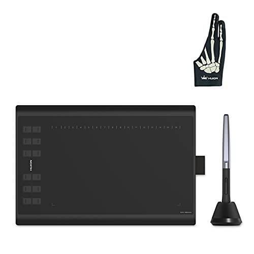 휴이온 Inspiroy H1060P 그래픽 드로잉 태블릿, 태블릿PC 디지털 펜 PW100 and 블랙 장갑 and 해골 장갑, OTG 어댑터 포함