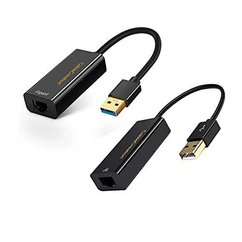 2 팩 USB to 랜포트, USB 3.0 to RJ45 유선 네트워크 동글+ USB 2.0 인터넷 커넥터 맥북 에어, 크롬북, Dell XPS, 파이어 스틱, 플러그& 플레이 윈도우 맥OS, 리눅스, 크롬