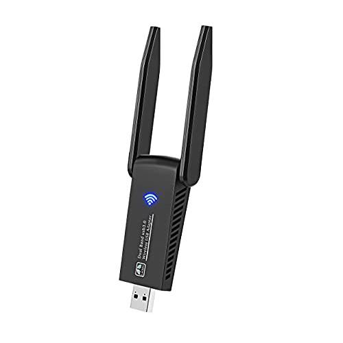 USB 와이파이 어댑터 1300Mbps 듀얼 5dBi 하이 게인 무선 어댑터 PC 데스크탑 노트북 2.4Ghz/ 5Ghz 와이파이 동글 기능 802.11ac 호환가능한 윈도우 10/ 7/ 8/ 8.1/ XP/ Vista Mac OS 리눅스