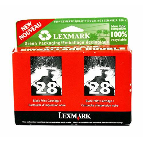 Lexmark 28 블랙 트윈 팩 18C1570KIT 정품 OEM New In 풀 리테일 포장, 패키징