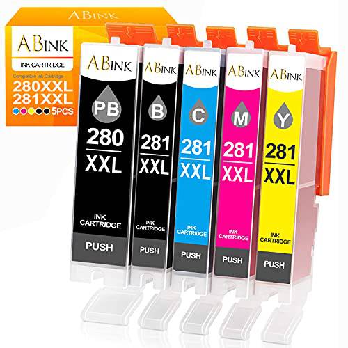 ABINK 호환가능한 잉크 잉크젯 프린터 트레이 교체용 캐논 PGI-280XXL CLI-281XXL 280 XXL 281 XXL PIXMA TR7520 TR8520 TS6120 TS6220 TS8120 TS8220 TS9120 TS9520 TS6320 TS9521C 프린터 (5 팩)