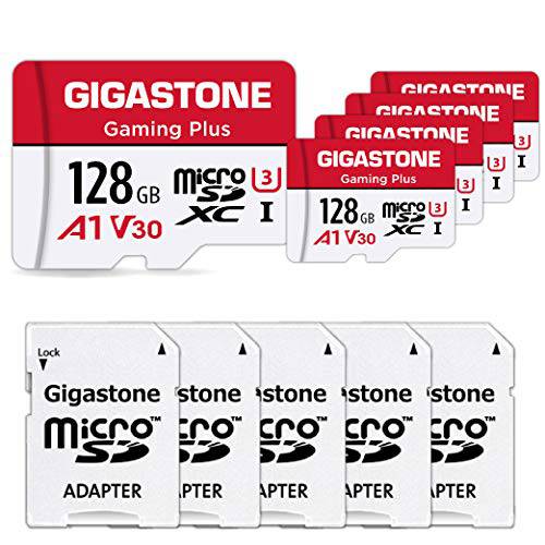 Gigastone 128GB 5-Pack 마이크로 SD 카드, 게이밍 플러스, Nintendo-Switch 호환가능한, R/ W 100/ 50MB/ S, 4K 비디오 레코딩, 마이크로 SDXC UHS-I A1 U3 Class 10,  어댑터포함