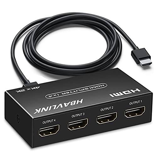 HDMI 분배기 1 in 4 Out【with 3.3FT HDMI 케이블】- HBAVLINK 4K HDMI 포트 어댑터 4 웨이 HDMI 분배기 모니터 분배기 HD 1080P 4K@60Hz (YUV 4:2:0) V1.4 분배 앰프 지원 HDCP 3D HDR