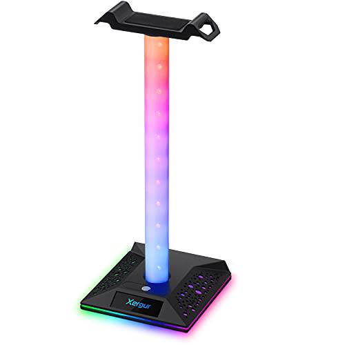 XERGUR RGB 게이밍 헤드폰 스탠드 - 헤드셋 스탠드 3.5mm AUX and 2 USB 포트,  헤드셋 홀더 행거 게임 악세사리