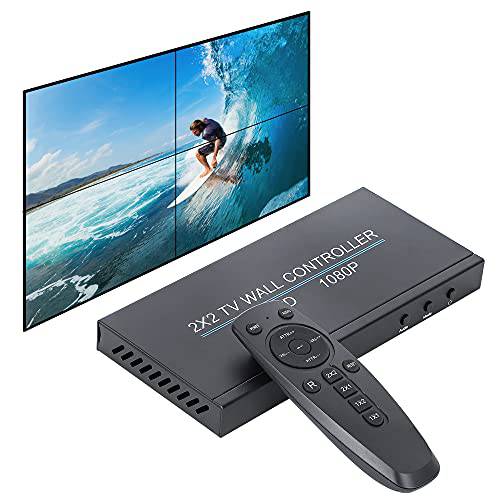 Spolehli 비디오 벽면 컨트롤러 2X2 비디오 벽면 프로세서 2X1 3X1 4X1 1X2 1X3 1X4, 1080p, HDMI 1.4 Multi-Screen 접합 디스플레이 컨트롤러  리모컨 4 TV 접합 (4-Channel)