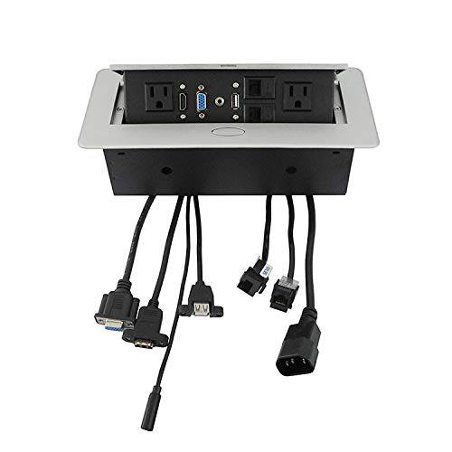 Zeshan 팝 up 콘센트 데스크탑 연결 박스 파워, USB, RJ45, VGA, HDMI, 3.5 mm 오디오 오피스 실버