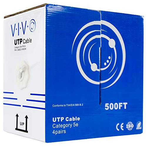VIVO 화이트 500ft 벌크, 대용량 Cat5e, CCA 랜선, 랜 케이블, 24 AWG, UTP 풀 박스, Cat-5e 와이어, 실내, 네트워크 Installations CABLE-V002W