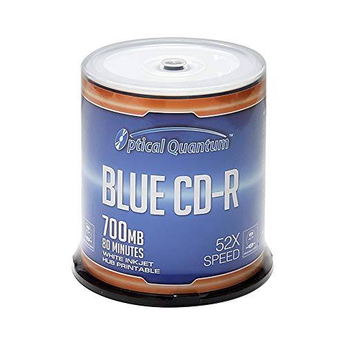 광학 Quantum 블루 AZO CD-R 700MB 52X 화이트 잉크젯 허브 인쇄가능 기록가능 미디어 디스크 - 100pk Spindle OQCD52BWIPH-BX