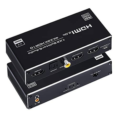HDMI 분배기 1 in 2 Out, HDMI 분배기 1x2 3.5mm 오디오 잭+  동축,  동축,  동축, 동축, Coaxial,COAX, 동축, 동축, 동축+ SPDIF 오디오 익스트랙,추출물 기능 지원 4K@60Hz HDR HDCP2.2 풀 HD 3D ( 1 Source to 2 Identical 디스플레이 )