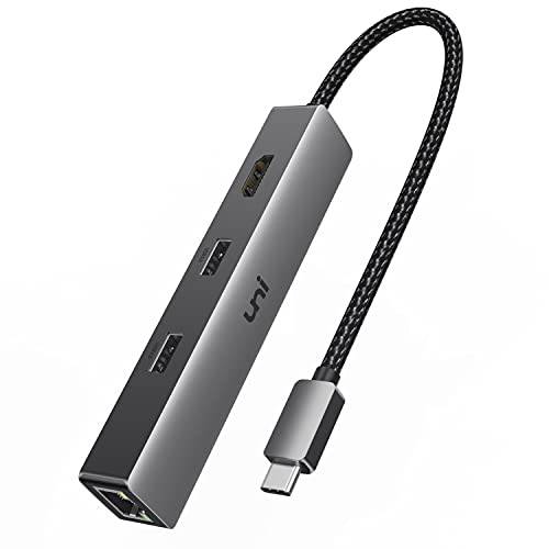 USB C 허브, uni 6-in-1 USB C to 이더넷 허브 100W PD 충전 포트, 4K HDMI, 1Gbps 이더넷 포트, USB-C 데이터 포트, 2 USB 3.0 데이터 포트 맥북 프로, 맥북 에어, 아이패드 프로, XPS, and More