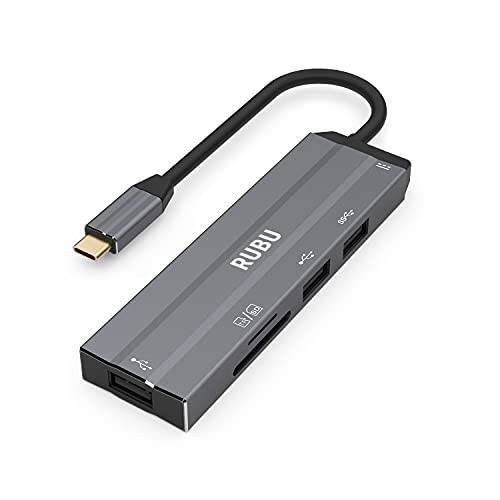 USB C 허브, RUBU 6 in 1 타입 C to 멀티 포트 어댑터 Ultra-Slim USB 허브 60W PD, USB-C 데이터 포트, USB 2.0 USB 3.0 5Gbps and SD/ TF 탈부착 스테이션, Mac 북 프로& PC and More