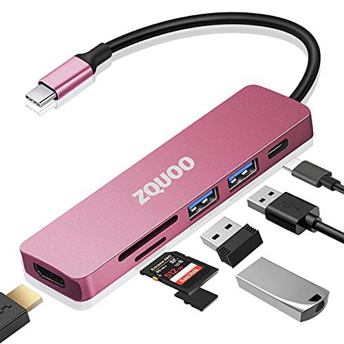 USB C 허브 멀티포트 어댑터, 7 in 1 USB C to HDMI 멀티포트 어댑터 호환가능한 USB C 노트북 닌텐도 and Other 타입 C 디바이스 (4K HDMI USB3.0 SD/ TF 카드 리더, 리더기 100W PD) (핑크)