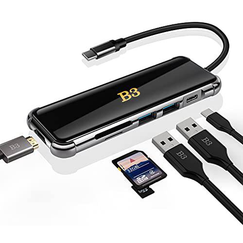 Bigthree USB C 허브, USBC 디지털 AV 멀티포트 어댑터 호환가능한 맥북 프로/  에어 아이패드 XPS and Other 타입 C 디바이스 (6 in 1 동글 USB-C USB 3.0 HDMI SD/ TF 카드 리더, 리더기 ) 도크 글래스 패널