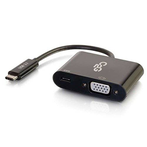 C2G USB 어댑터, 비디오 어댑터 파워, USB C to VGA, 블랙, 케이블 to 고 29533