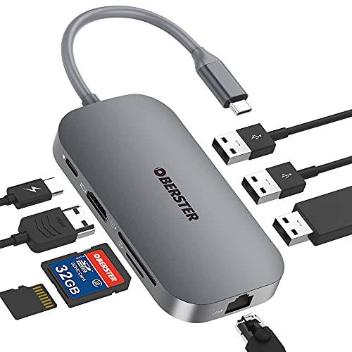 9-in-1 USB C 허브 멀티포트 어댑터, OBERSTER USB-C 도크 이더넷 포트, 4K USB C to HDMI, 2 USB 3.0 포트, 1 USB 2.0 포트, SD/ TF 카드 리더, 리더기, 호환가능한 Mac 프로 and Other 타입 C 노트북