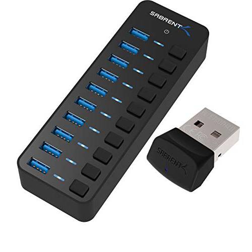 Sabrent 10-Port 60W USB 3.0 허브+ USB 블루투스 4.0 마이크로 어댑터