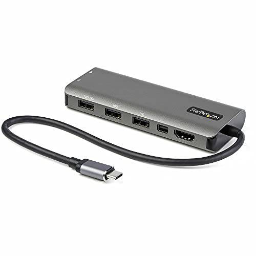 StarTech.com USB C 멀티포트 어댑터 - USB-C to HDMI or 미니디스플레이포트, 미니 DP 4K 60Hz, 100W Po wer Delivery Pass-Through, 4-Port 10Gbps USB 허브 - USB Type-C 미니 도크 - w/ 12 Attached 케이블 (DKT31CMDPHPD)