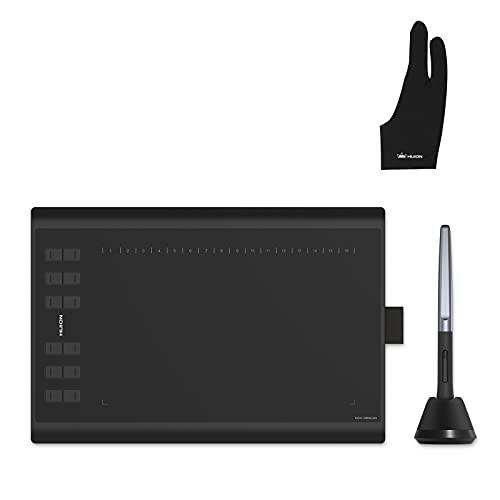 휴이온 Inspiroy H1060P 그래픽 드로잉 태블릿, 태블릿PC 디지털 펜 PW100 and 2 PCS 블랙 장갑, OTG 어댑터 포함
