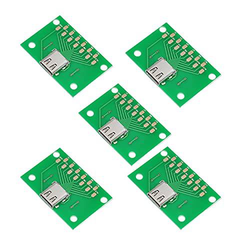 WLGQ USB3.1 Type-C 테스트 Female 헤더, PCB 보드 어댑터, 고정 홀, 납땜,솔더링 포인트 거리 4mm，A 팩 of 5pcs