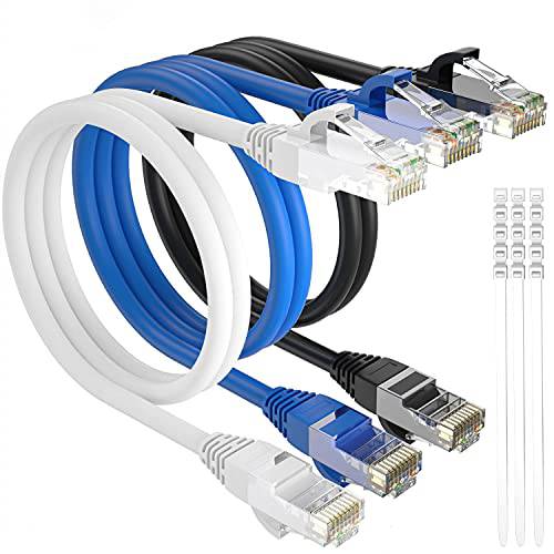 Cat6 랜선, 랜 케이블 2 Feet/ 3 팩, Adoreen 패치 Cable(0.6ft to 25ft), 고양이 6 고속 네트워크 랜 UTP RJ45 인터넷 케이블, Ether 케이블 15 pcs Ties-2ft(0.61m)