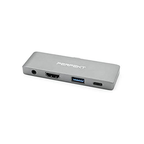 Perfekt USB-C 허브, 4-in-1 멀티포트 타입 C 허브 어댑터 도크 4K HDMI, USB 3.2 A, 타입 C-PD, 3.5mm AUX 맥북 프로, 에어, PC, 노트북 and More